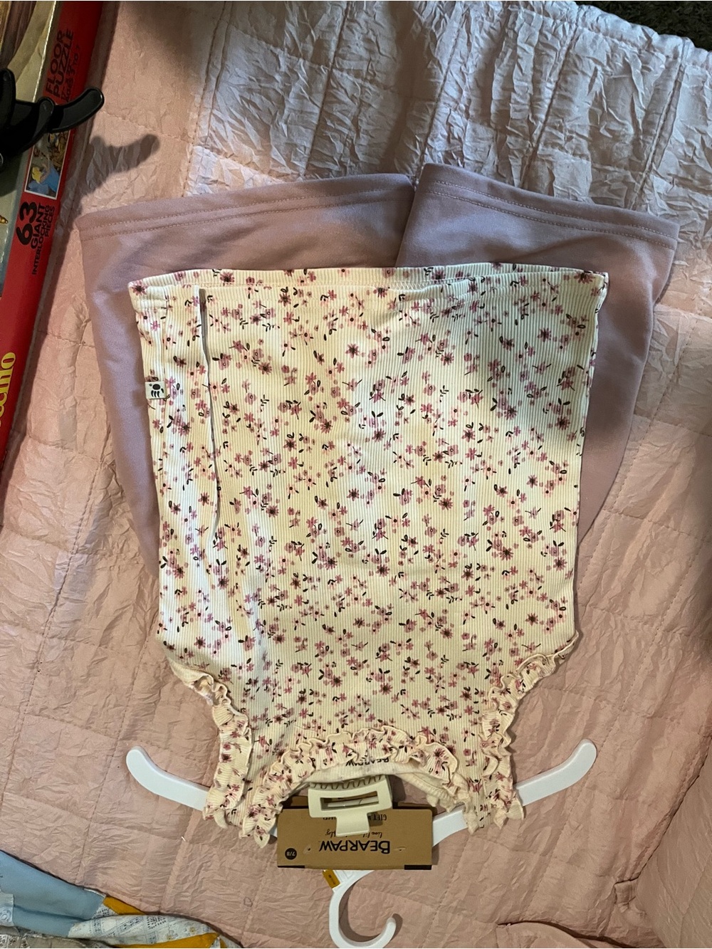 BearPaw Pink Floral Ribbed Tank Top with Lilac short Set
